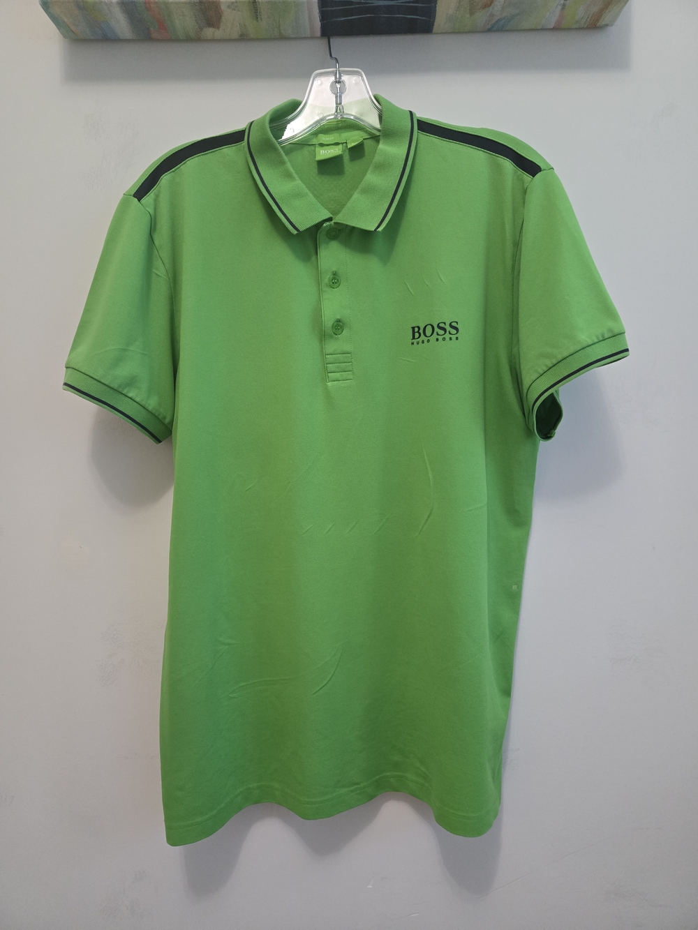 BOSS Hugo Boss Logo Apple Green/navy Blue Cotton Blend Men"s Polo XXL